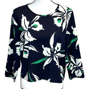 Lucy Paris Top Navy Floral Blouse Large - NWOT